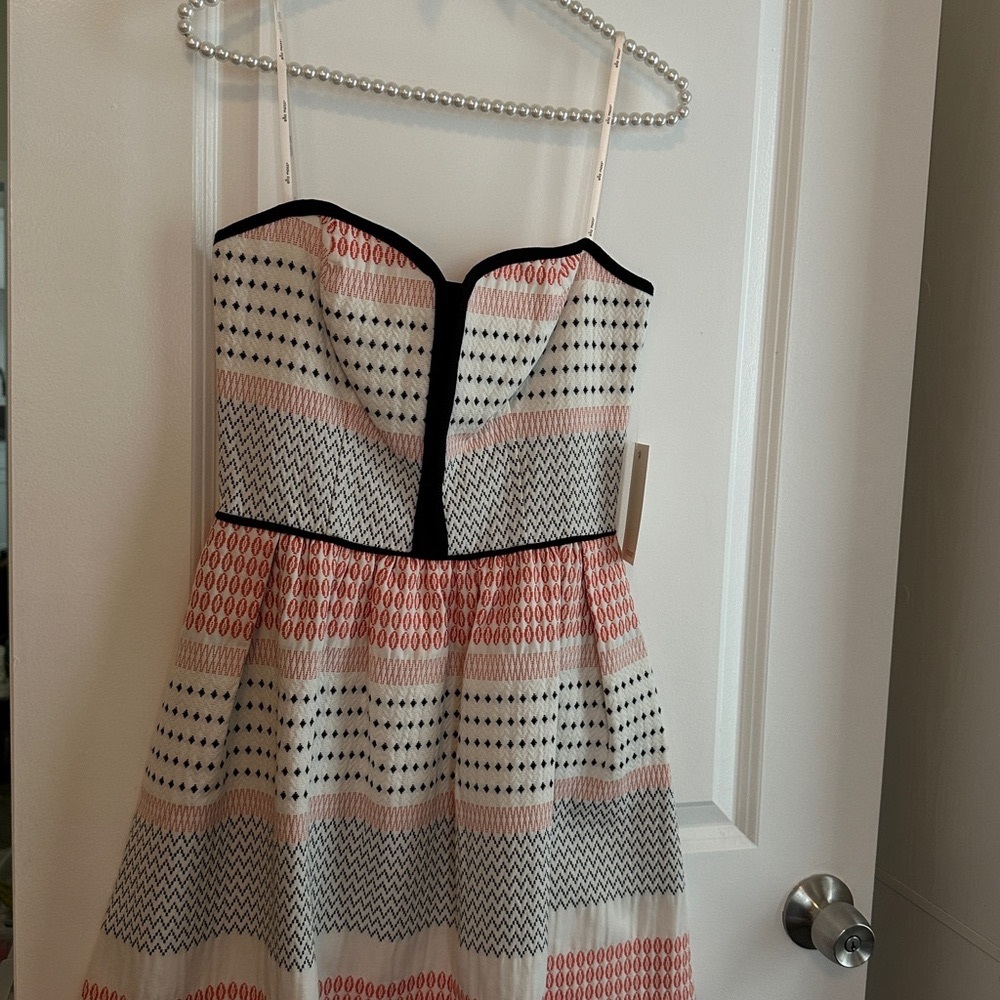 Never worn! Ella Moss Strapless Dress with coral, cream and black embroidery